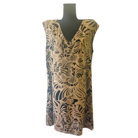 Santiki Tan and Black Tropical Printed Sleeveless Boutique Dress - Picture 8 of 8